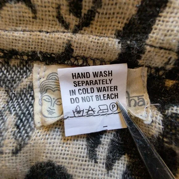 Elephant Print Woven Hooded Boho Poncho | Festival Artwear Fringe Beach Layer - Picture 12 of 14